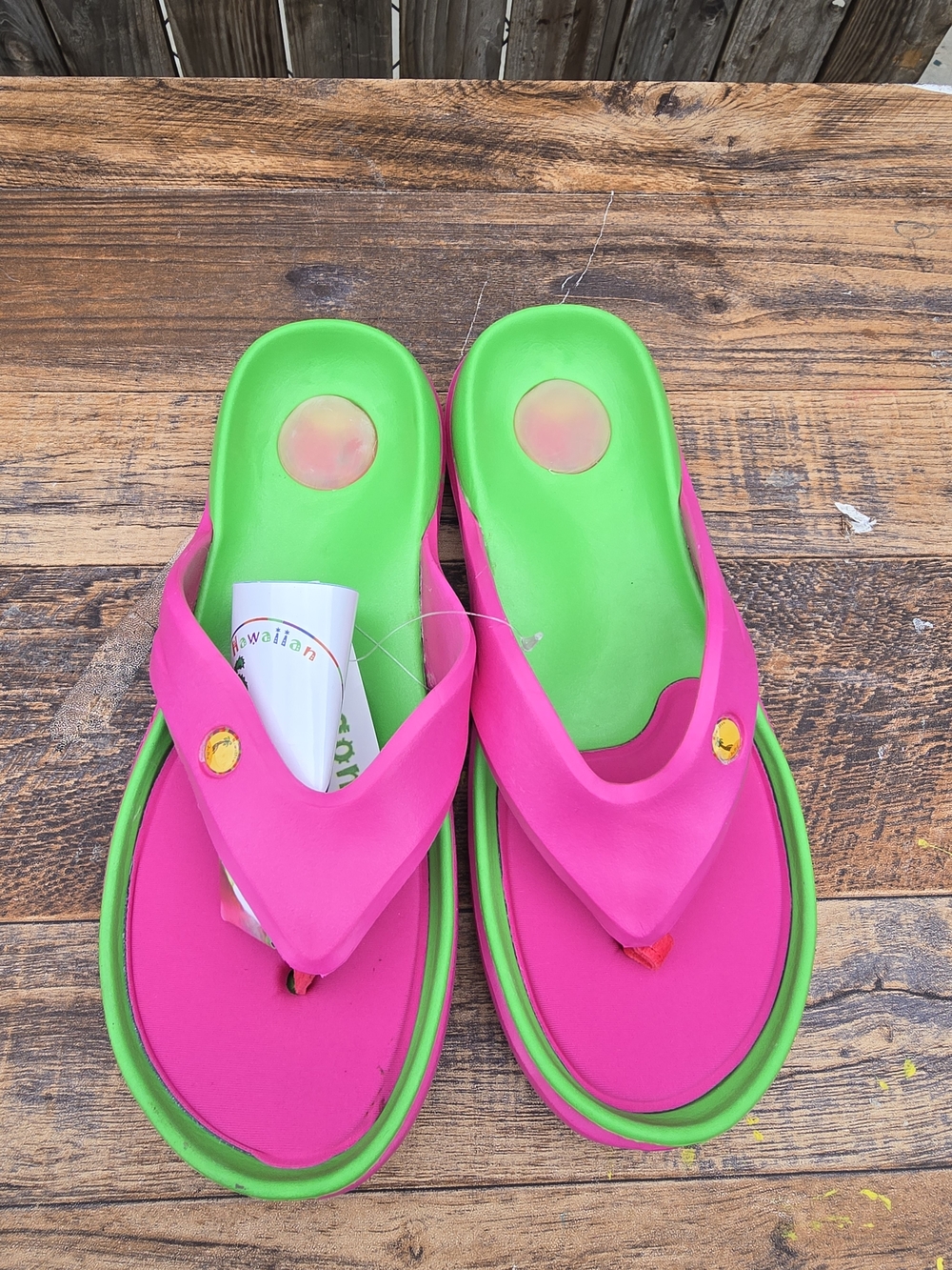 Hawaiian Jellys Bright Pink and Green Flip Flops Size Women's 5